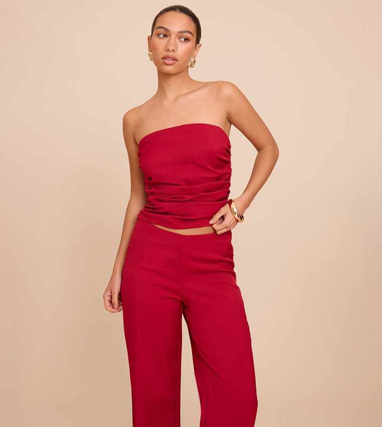 Tailored Woven Ruched Bandeau Top