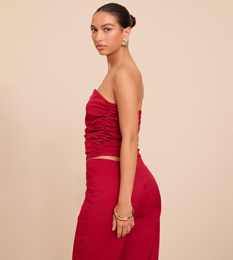 Tailored Woven Ruched Bandeau Top