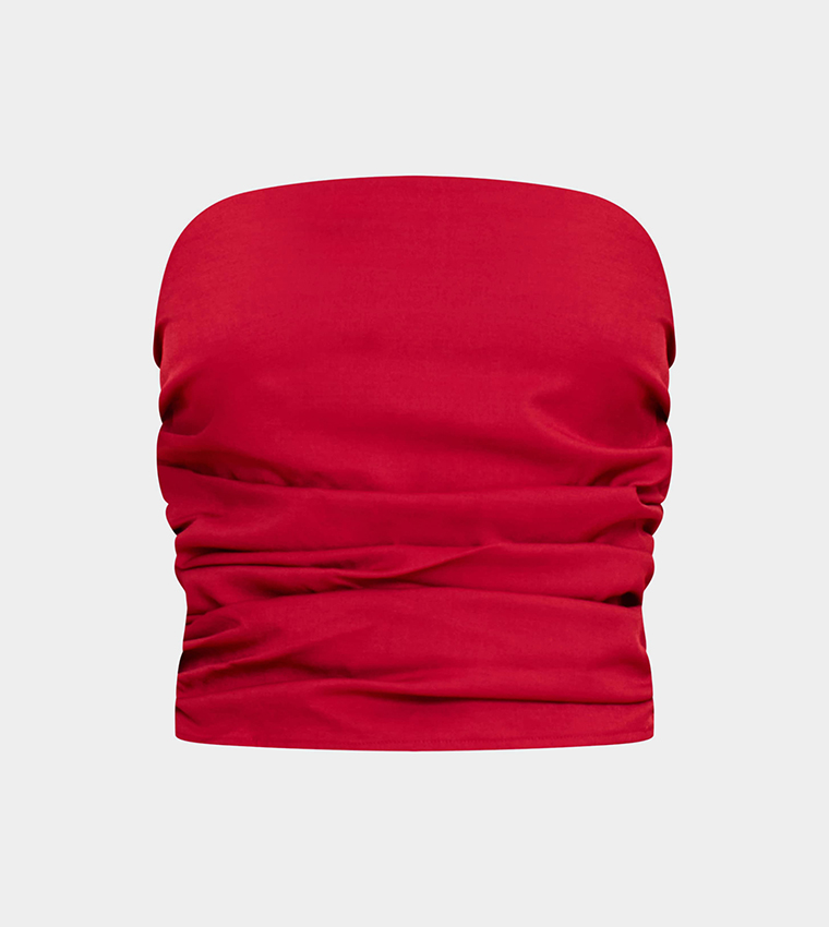 Tailored Woven Ruched Bandeau Top