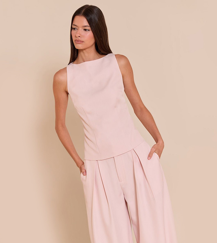 Racer Neck Detail Sleeveless Top