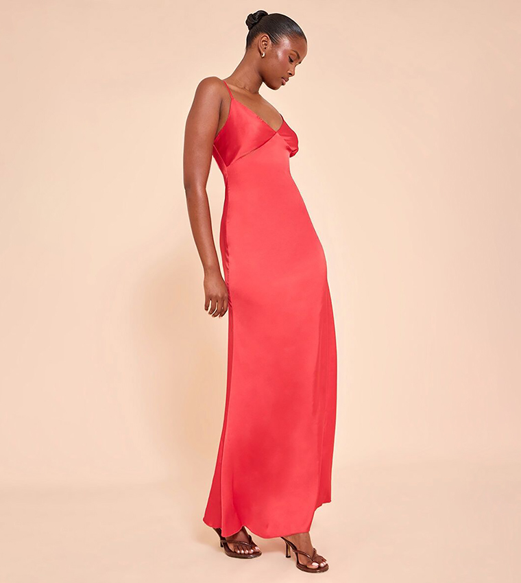 Solid Satin Strappy Maxi Dress