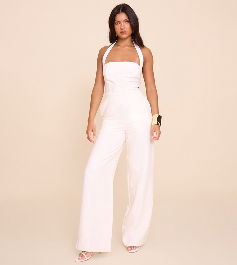 Premium Woven Halter Neck Wide Leg Jumpsuit
