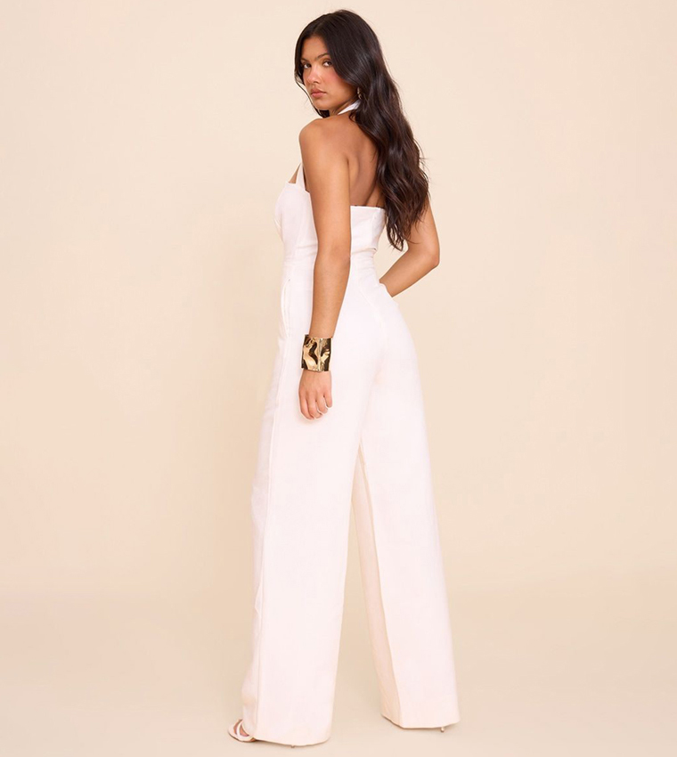 Premium Woven Halter Neck Wide Leg Jumpsuit