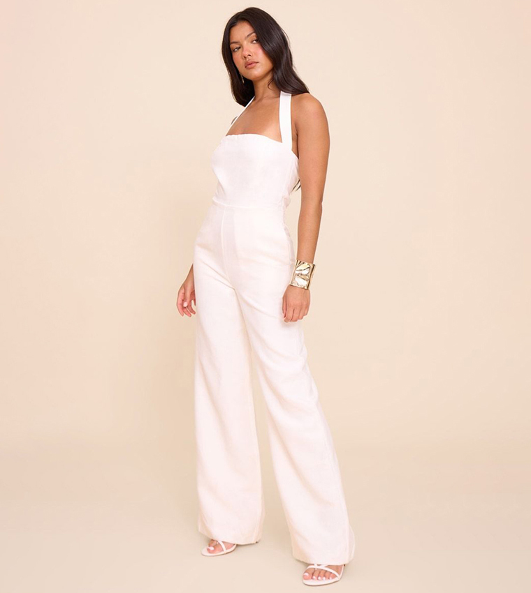 Premium Woven Halter Neck Wide Leg Jumpsuit