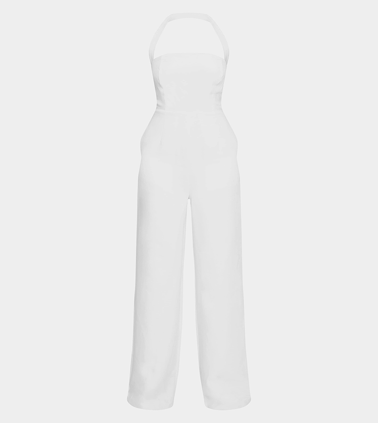 Premium Woven Halter Neck Wide Leg Jumpsuit