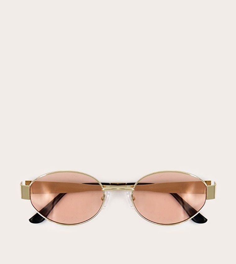 Gold Metal Frame Peach Lens Oval Sunglasses