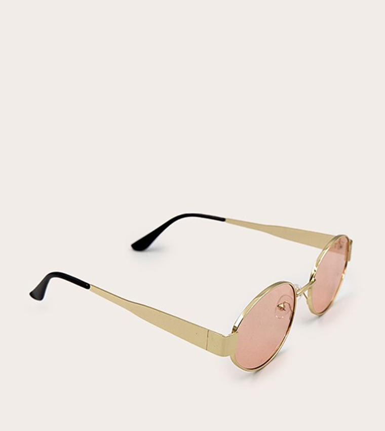 Gold Metal Frame Peach Lens Oval Sunglasses