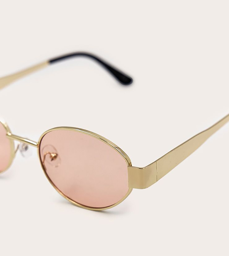 Gold Metal Frame Peach Lens Oval Sunglasses