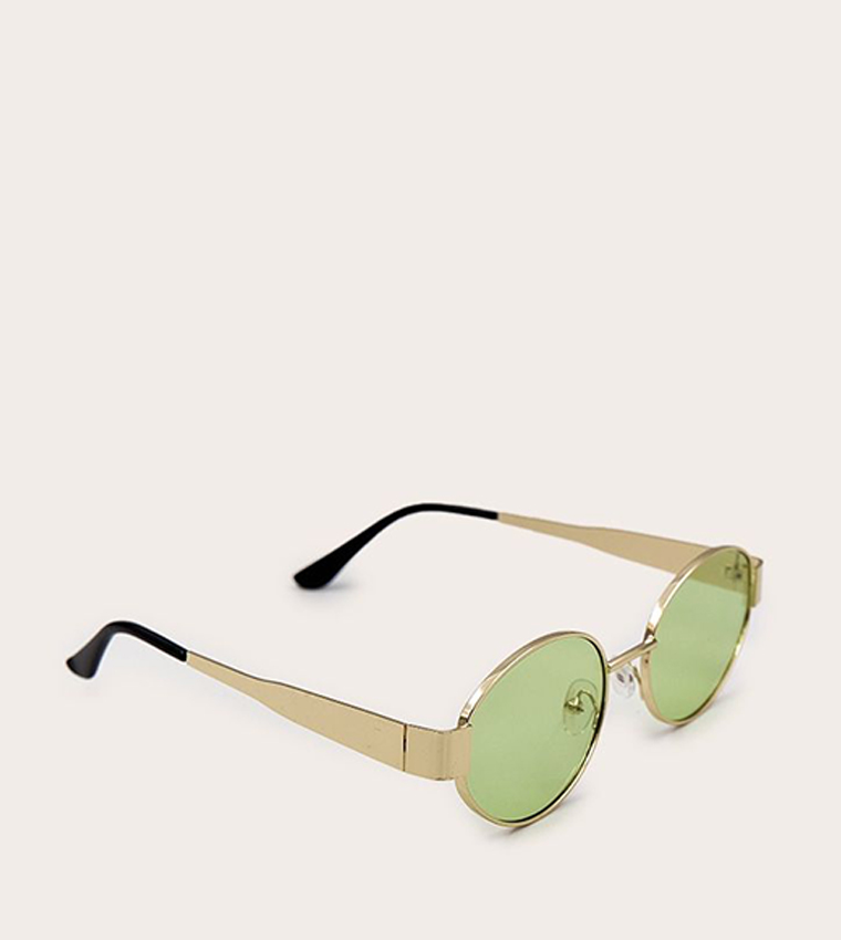 Gold Metal Frame Green Lens Round Sunglasses