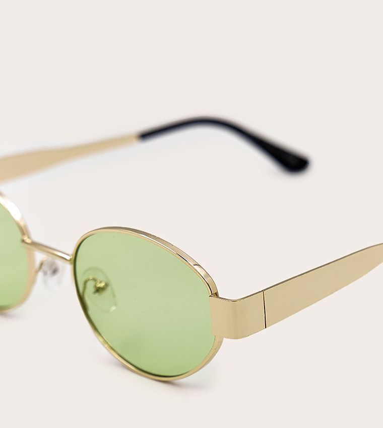 Gold Metal Frame Green Lens Round Sunglasses