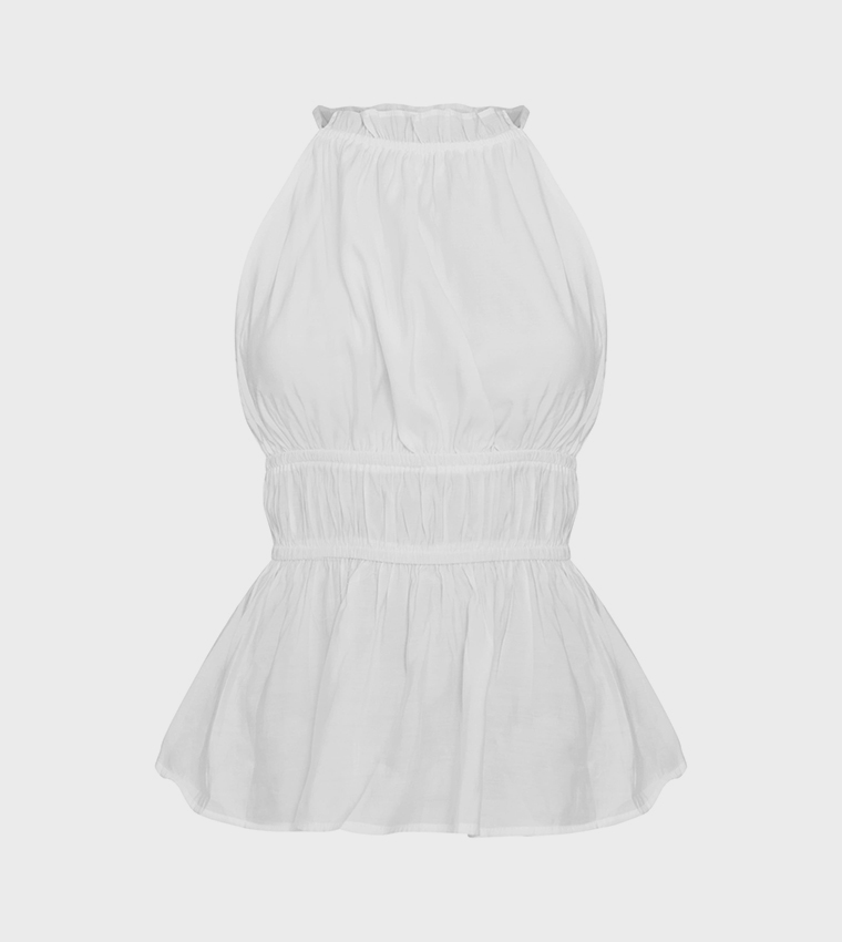 Petite Ruched Frill Halterneck Top