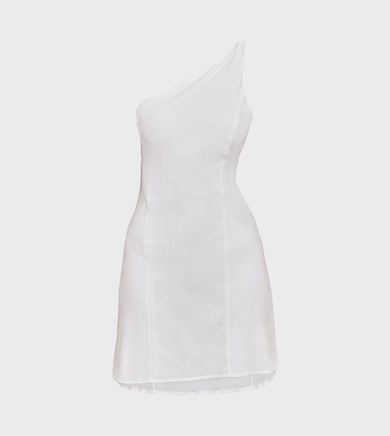 Petite One Shoulder Twist Detail Mini Dress