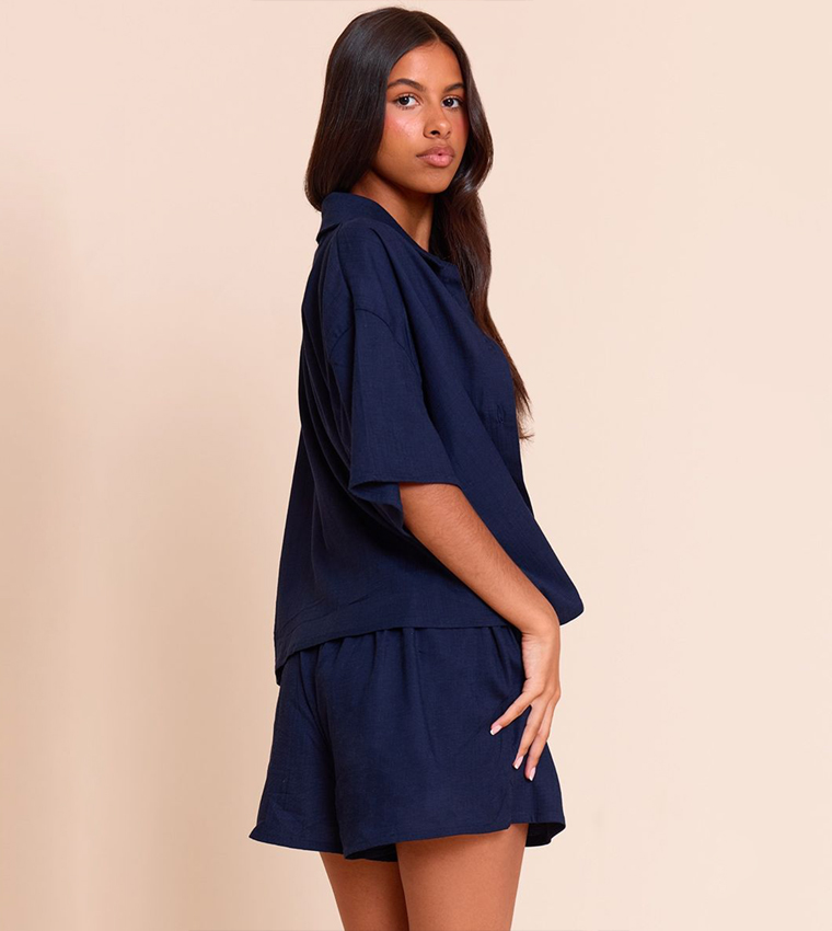Petite Linen Look Short Sleeves Shirt