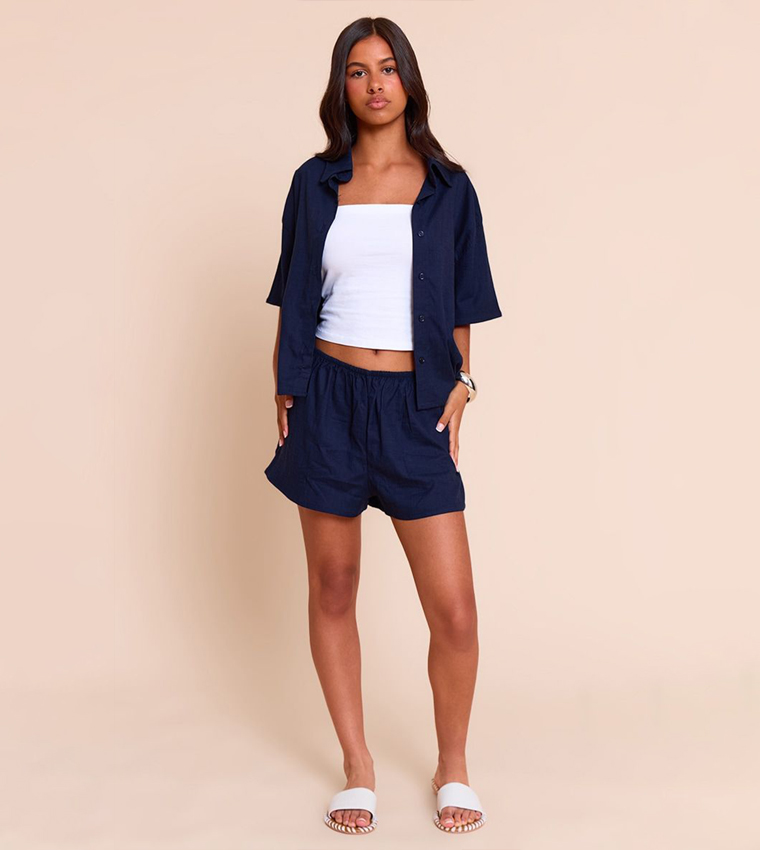 Petite Linen Look Short Sleeves Shirt