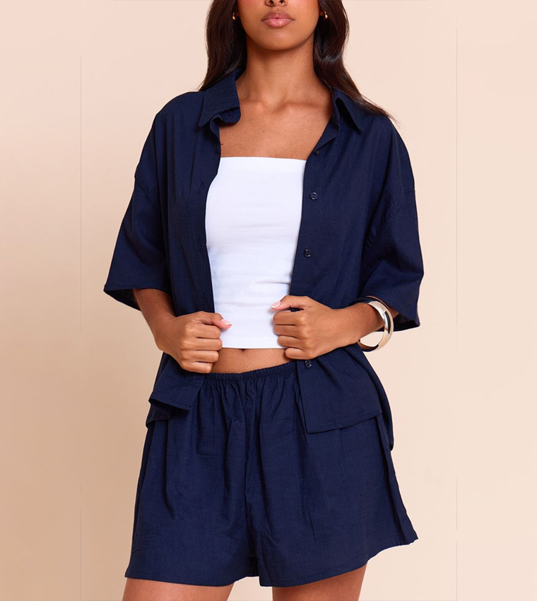 Petite Linen Look Short Sleeves Shirt