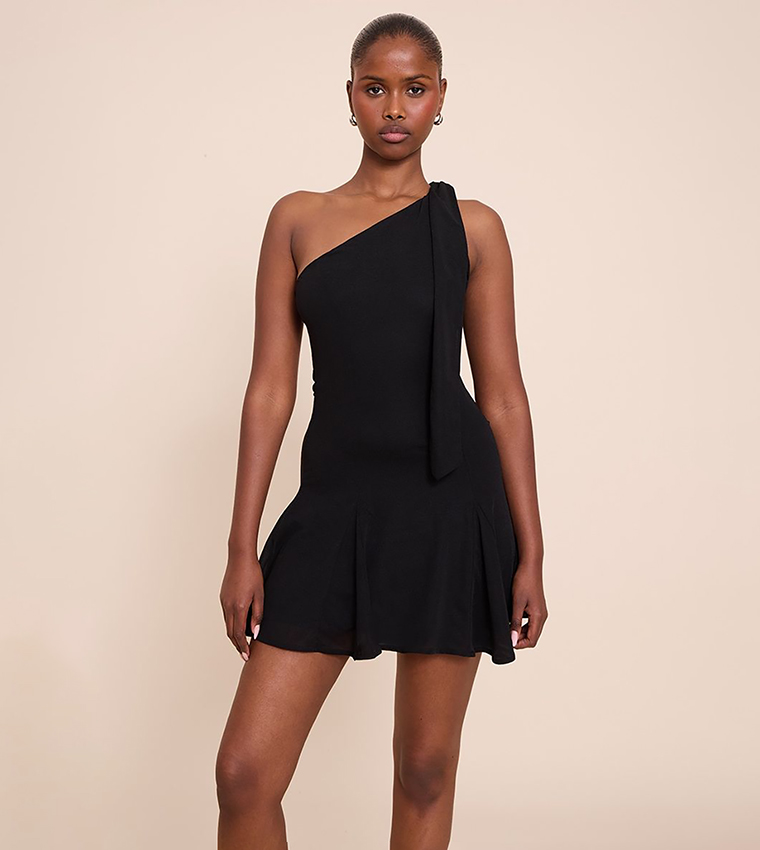 Tie Neck Godet Shift Mini Dress