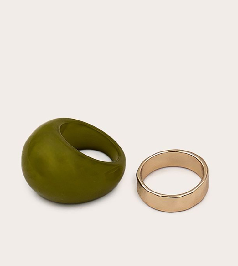 Multipack Gold and Green Resin Rings