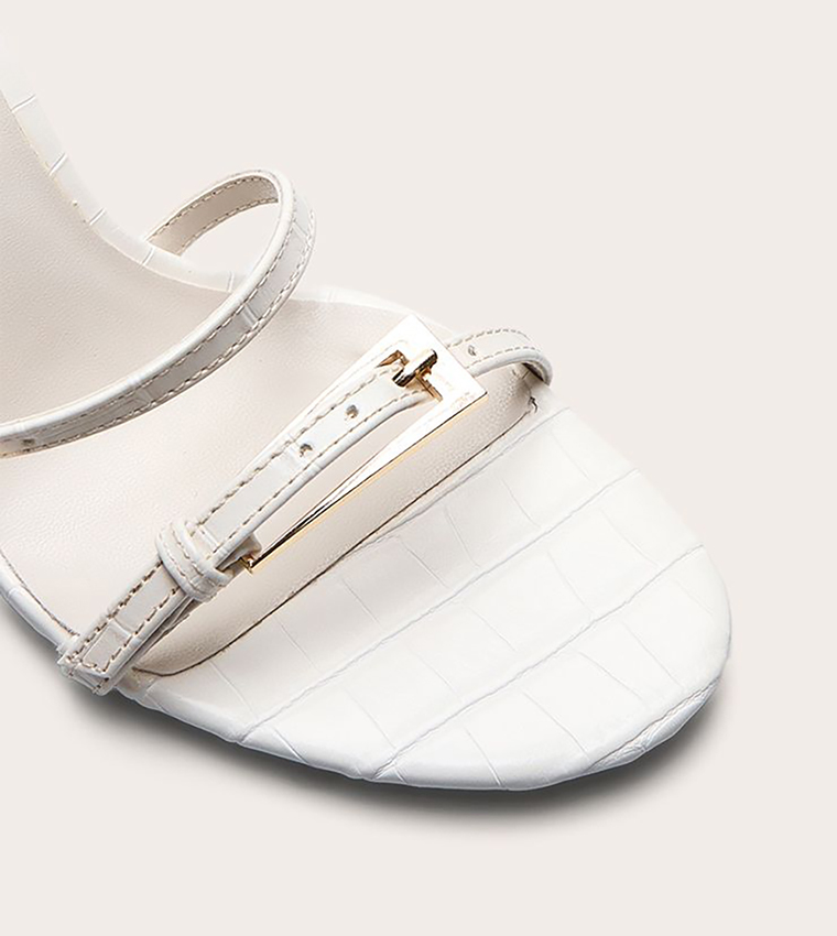 Croc Buckle Asymmetric Strap Round Toe Heeled Sandals