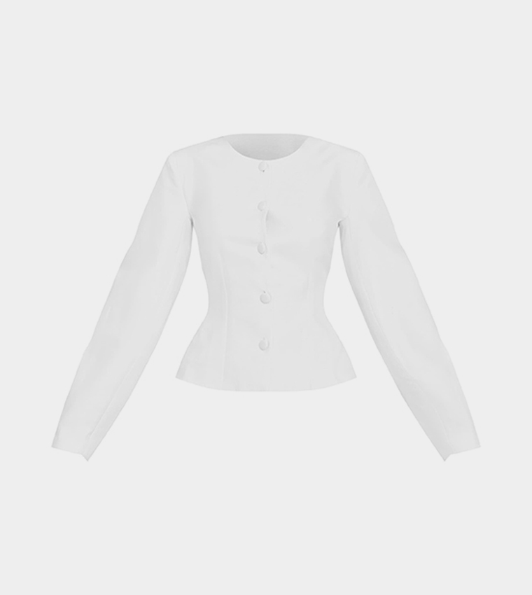 Petite Cinched Waist Cocoon Sleeves Button Up Blazer