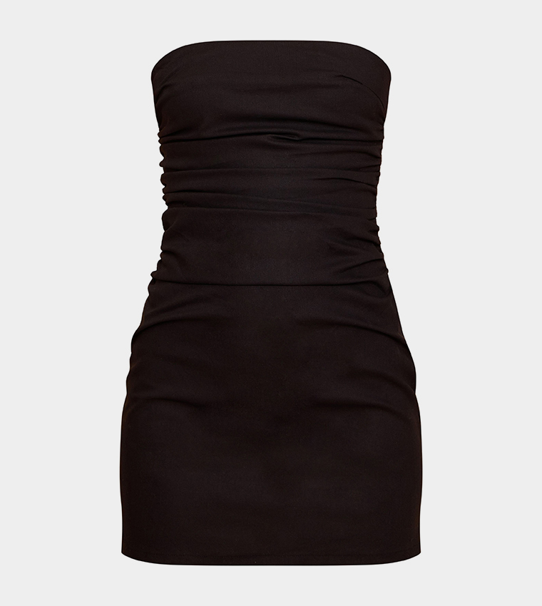 Strapless Ruched Mini Shift Dress