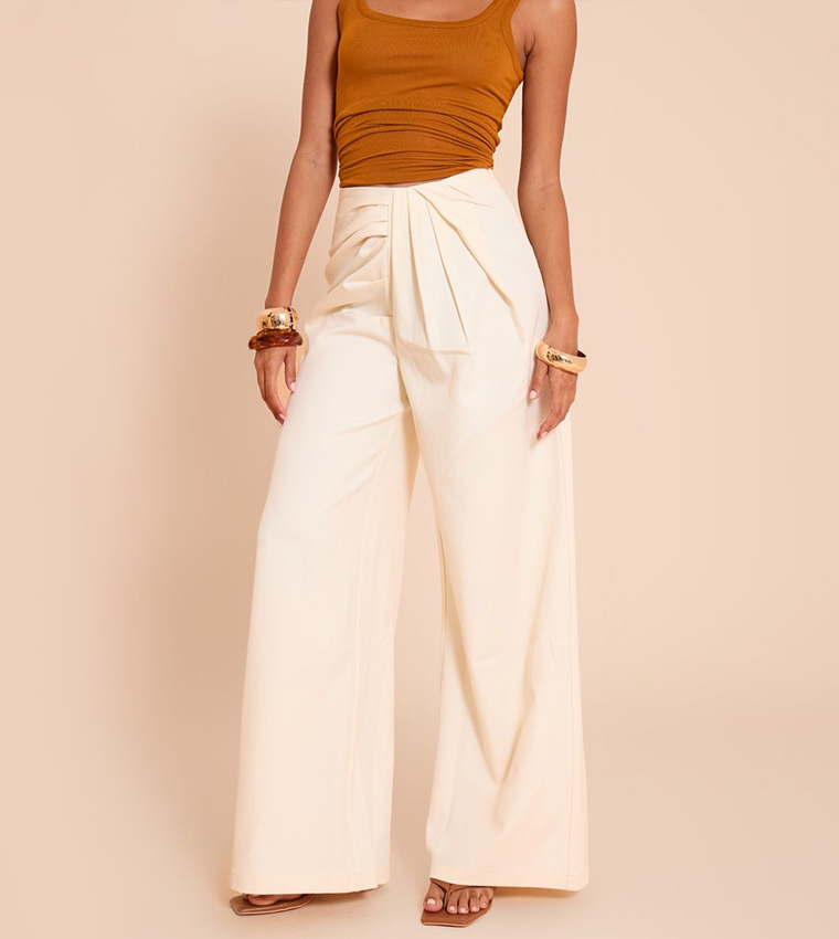 Pleated Detail Wide Leg Trousers