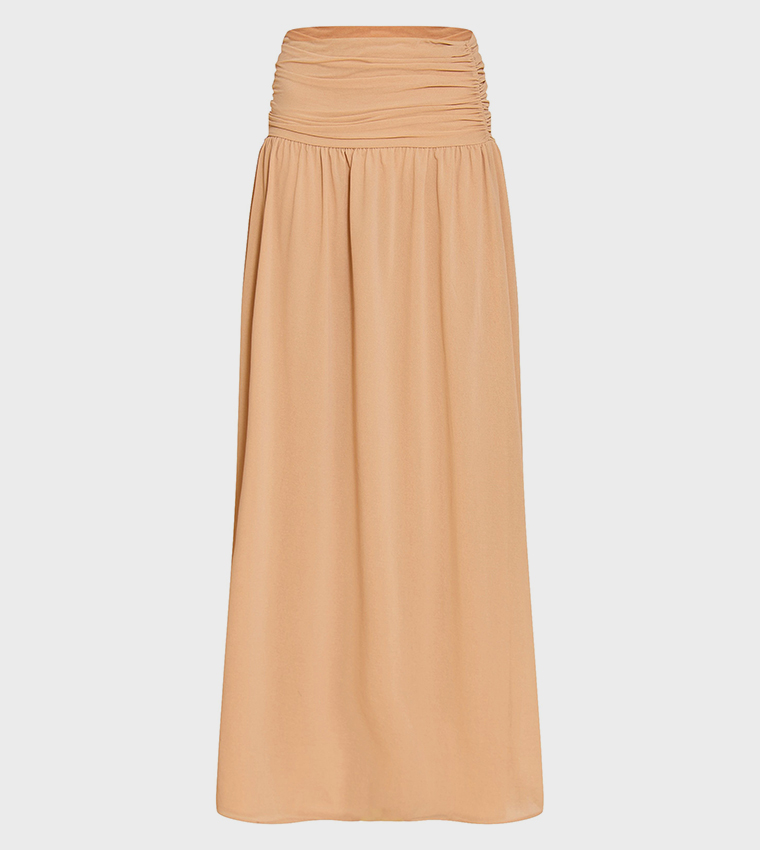Chiffon Ruched Drop Waist Maxi Skirt