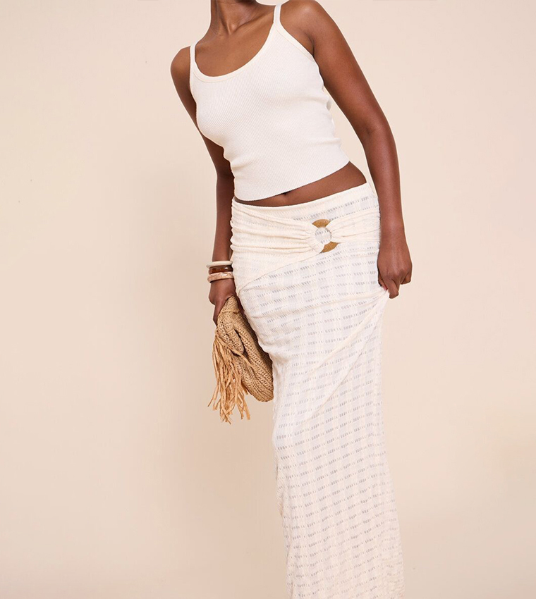 Textured Wooden Trim Maxi Skirt