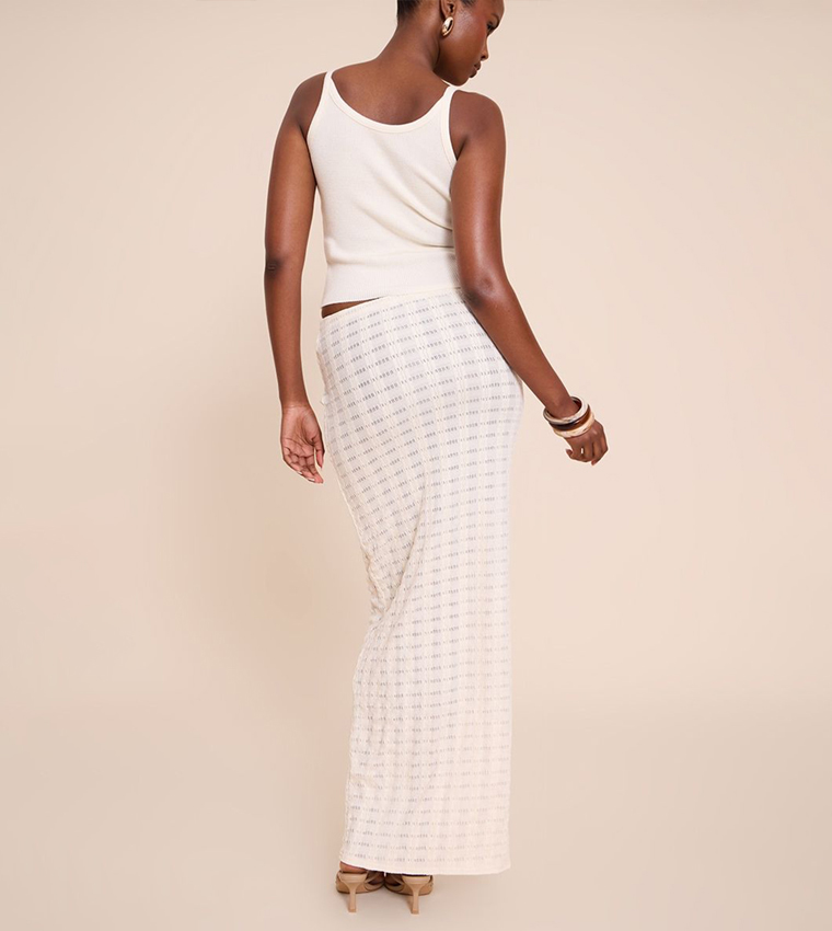 Textured Wooden Trim Maxi Skirt
