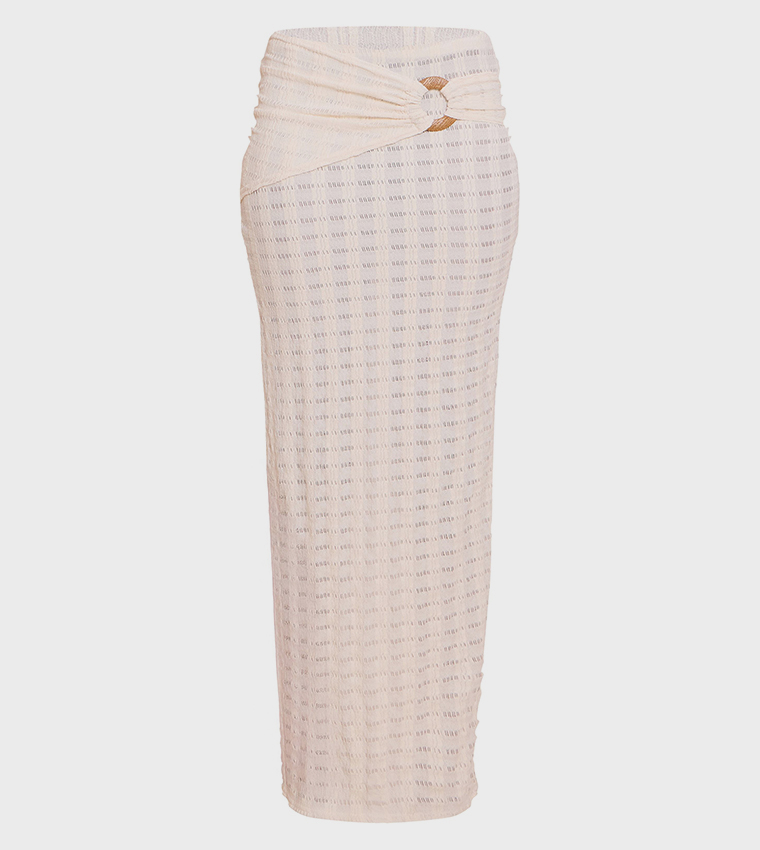 Textured Wooden Trim Maxi Skirt