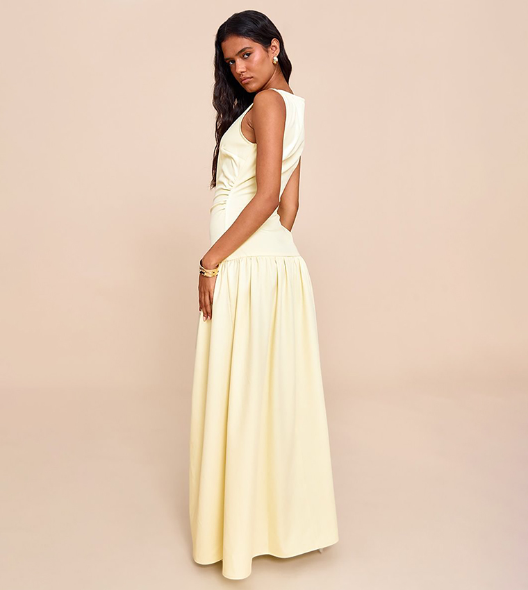 Button Dropped Waist Maxi Dress