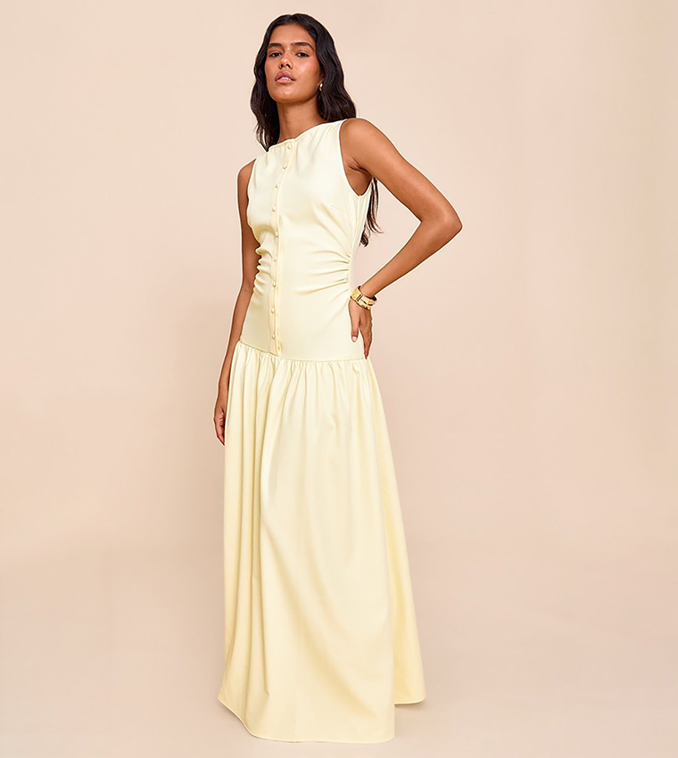Button Dropped Waist Maxi Dress