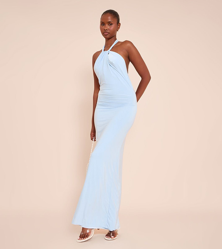 dress blue setup Backless Casual Light Deep-V Halter Sundress Powder Blue / XSmall Design Highlights Blue Satin Hoco Dresses Size:US 44 oatmeal maxi dress