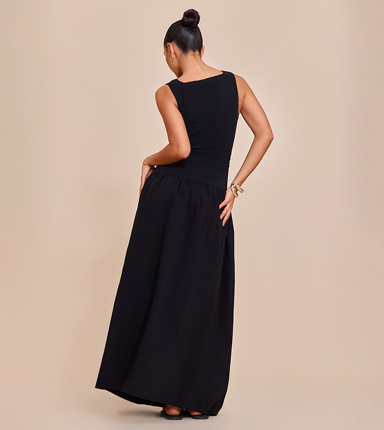 Stretch Ruched Detail Drop Waist Maxi Dress