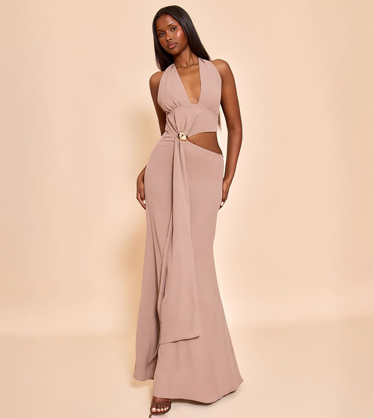Textured Plunge Trim Maxi Dress
