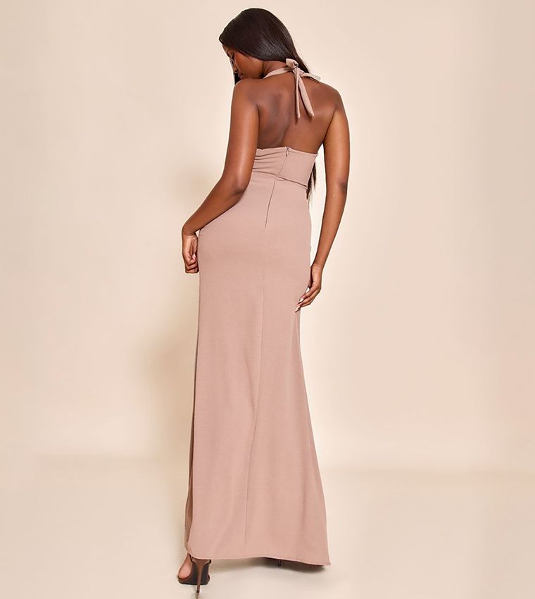 Textured Plunge Trim Maxi Dress