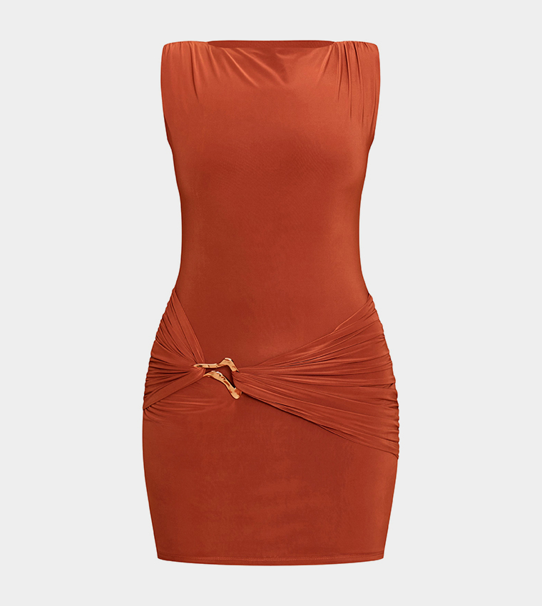 Slinky Ruched Trim Detail Mini Dress