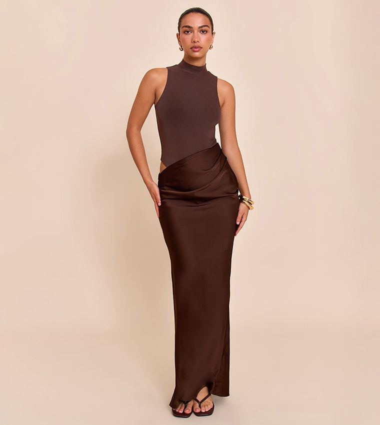 Mesh Racer Satin Skirt Maxi Dress