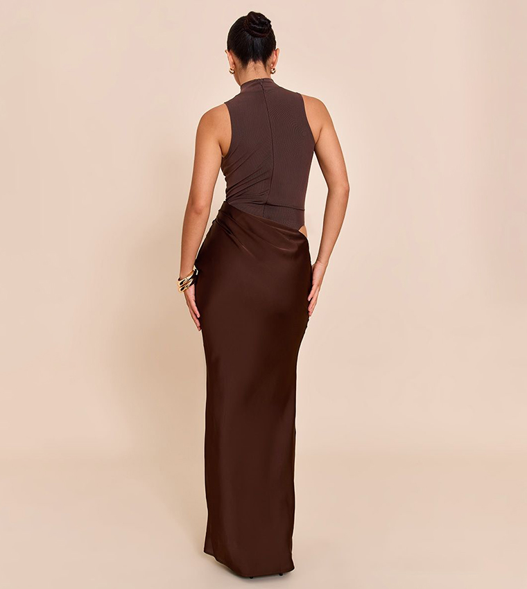 Mesh Racer Satin Skirt Maxi Dress