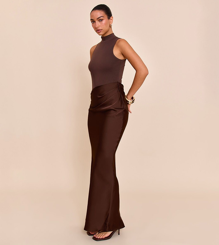 Mesh Racer Satin Skirt Maxi Dress