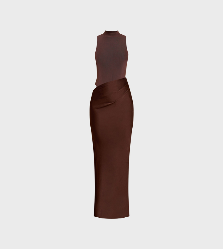 Mesh Racer Satin Skirt Maxi Dress