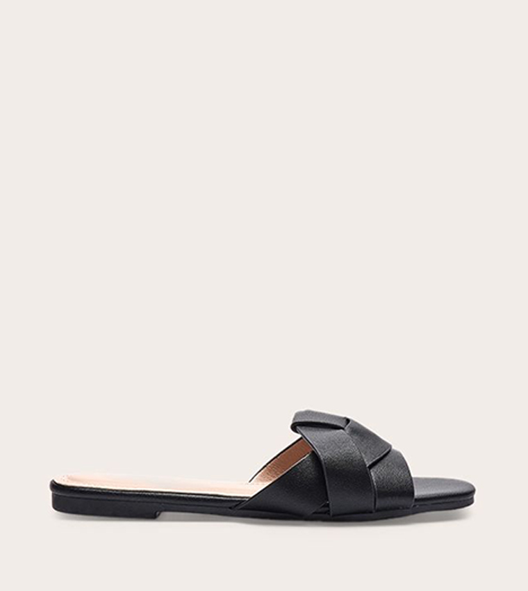 Faux Leather Cross Strap Flat Sandals