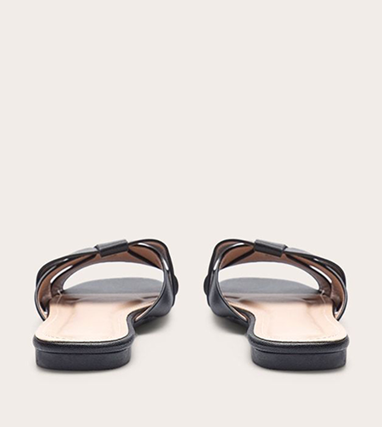 Faux Leather Cross Strap Flat Sandals