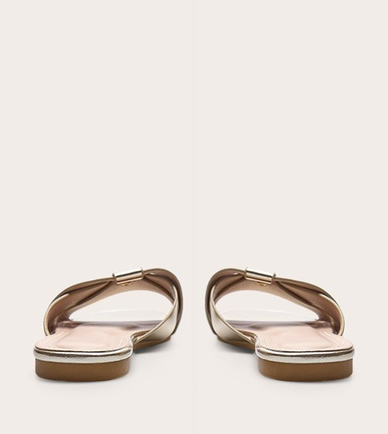 Gold Faux Leather Cross Over Flat Sandals