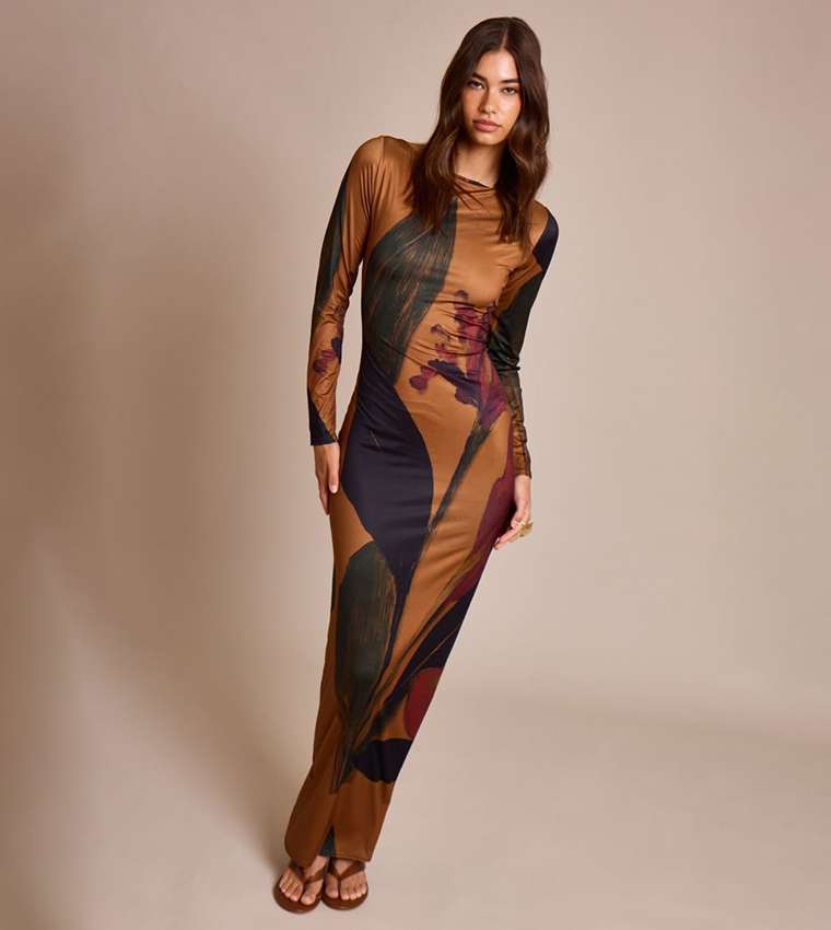 Buy PrettyLittleThing Floral Printed Slinky Long Sleeves Maxi