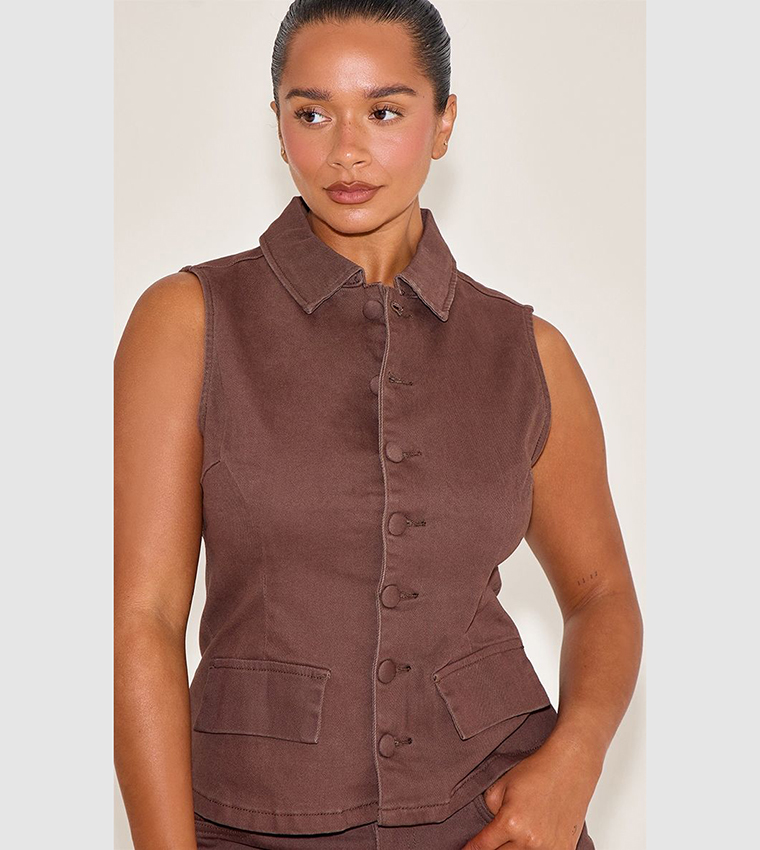 Shape Stretch Denim Button Front Longline Shirt