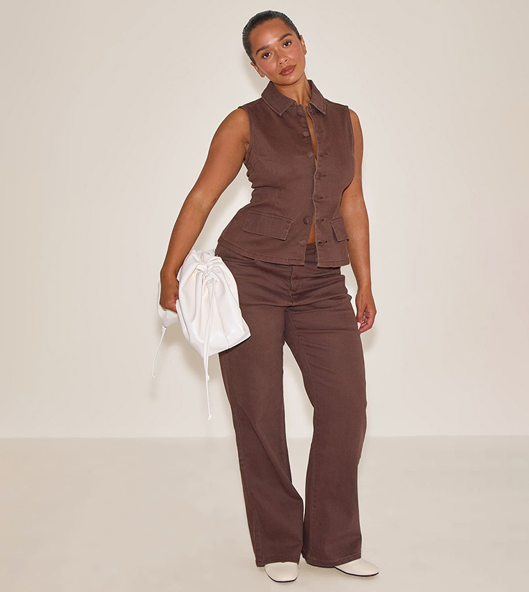 Shape Stretch Denim Button Front Longline Shirt