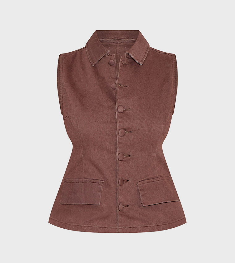 Shape Stretch Denim Button Front Longline Shirt