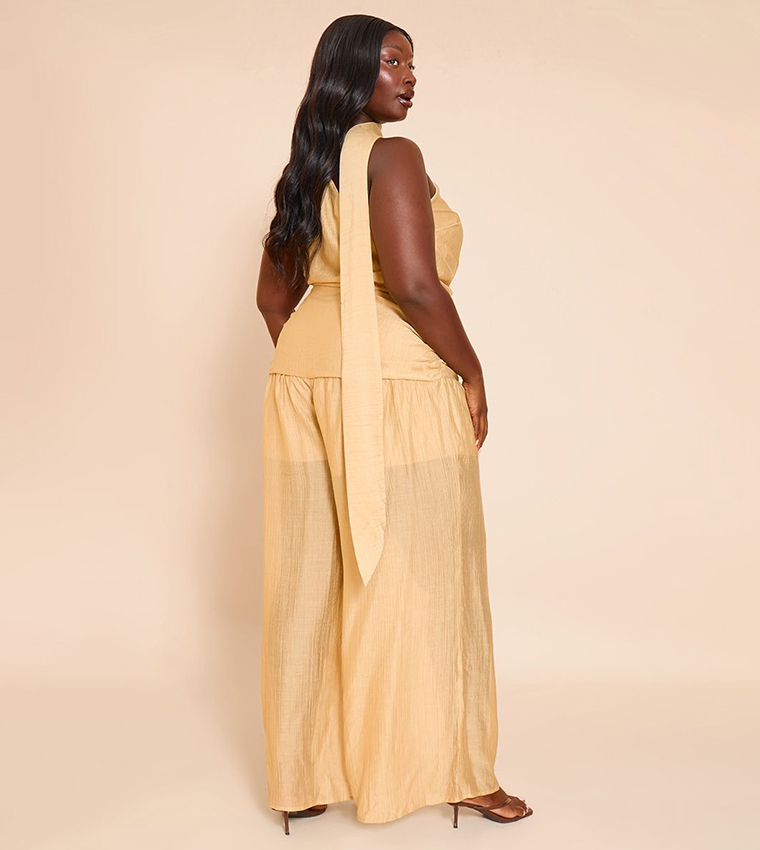 Curve Textured One Shoulder Scarf Detail Jumpsuit
