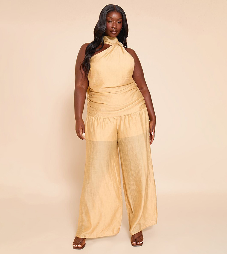 Curve Textured One Shoulder Scarf Detail Jumpsuit