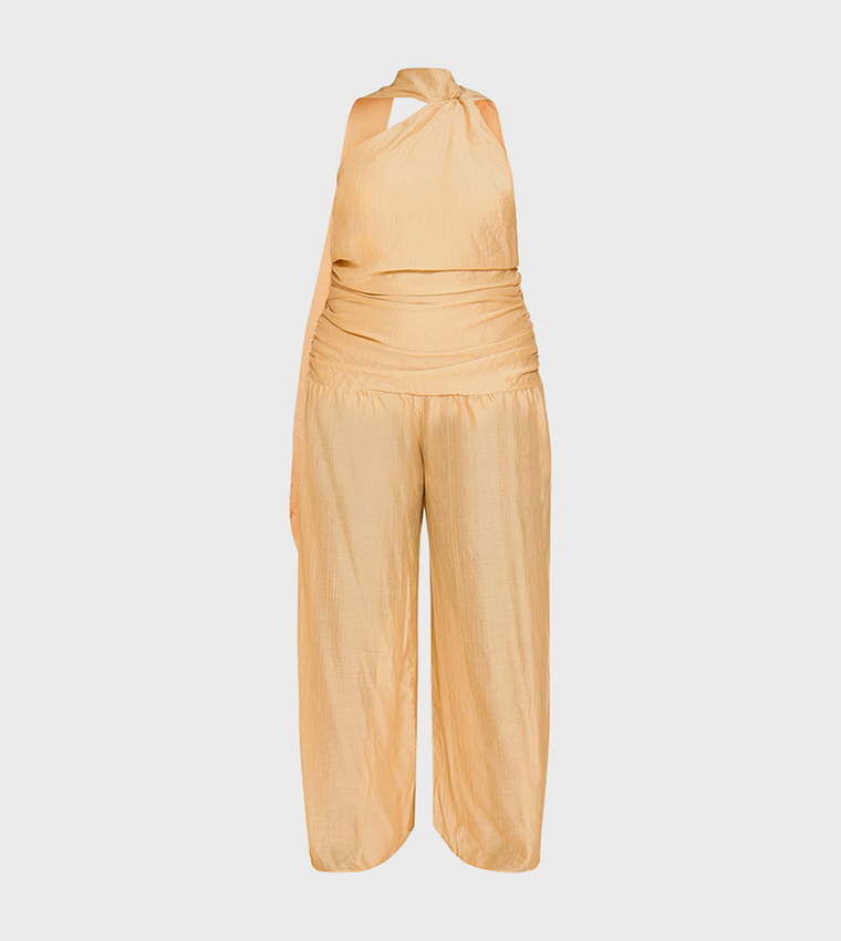Curve Textured One Shoulder Scarf Detail Jumpsuit